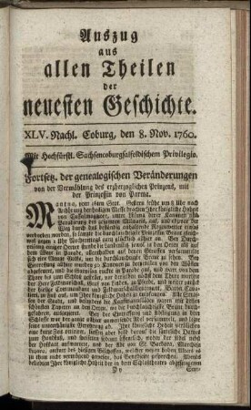 XLV. Nachl. Coburg, den 8. Nov. 1760.