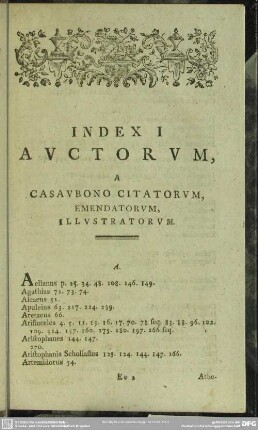 Index I. Auctorum, A Casaubono Citatorum, Emendatorum, Illustratorum