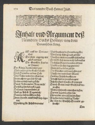 Inhalt und Argument deß Neundten Buchs Homeri/ von dem Troianischen Krieg.