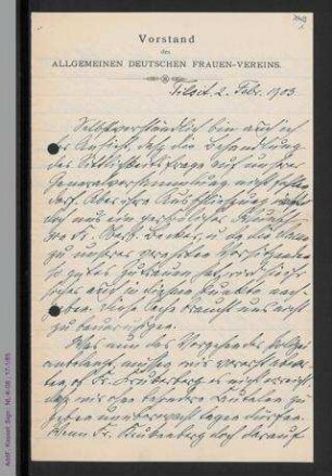 Brief von Marie Hecht an Helene Lange