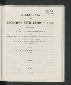 Meletemata De Resectione Articulationis Genu.