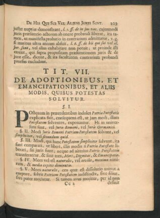 Tit. VII. De Adoptionibus, Et Emancipationibus, At Aliis Modis, Quibus Potestas Solvitur