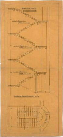 Billing, Hermann; Karlsruhe, Eisenlohrstr. / Bunsenstr. 22; Haus Muser - Stockwerkstreppe (Grundriss, Schnitt)