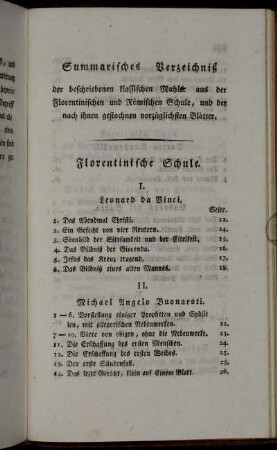 Summarisches Verzeichniß der beschriebenen klassischen Mahler [...] und der nach ihnen gestochenen vorzüglichsten Blätter