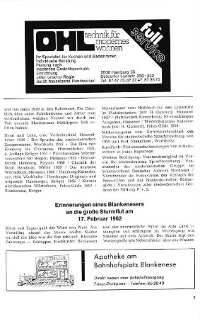 Erinnerungen eines Blankenesers an die große Sturmflut am 17. Februar 1962