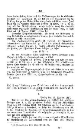 Verpflichtung zum Studiren auf den Landesuniversitäten, speciell bezüglich der neu erworbenen Landestheile : [I. Akademien und Universitäten]