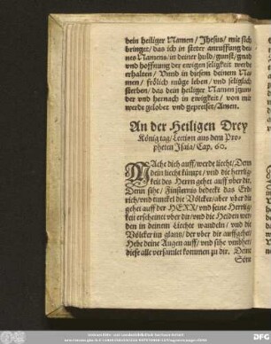 An der Heiligen Drey König tag/ Lection aus dem Propheten Isaia/ Cap. 60.