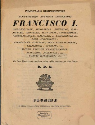 Elegia in mortem Francisci I. Austriae Imperatoris