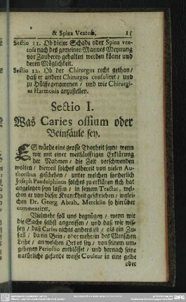 Sectio I. Was Caries ossium oder Beinfäule sey