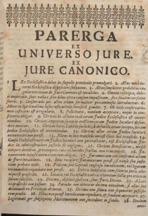 Parerga Ex Universo Jure. Ex Jure Canonico.