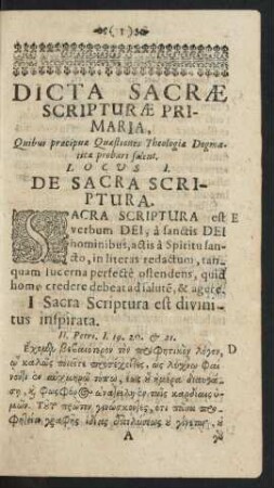 Locus I. De Sacra Scriptura.