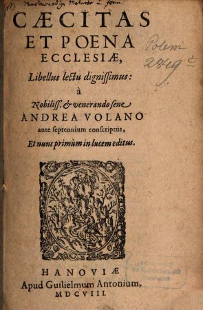 Caecitas et poena ecclesiae, libellus lectu dignissimus