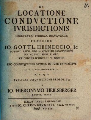 De locatione condvctione ivrisdictionis : dissertatio iuridica inauguralis