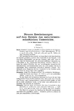 Neuere Erscheinungen auf dem Gebiete des naturwissenschaftlichen Unterrichts : (Schluß)