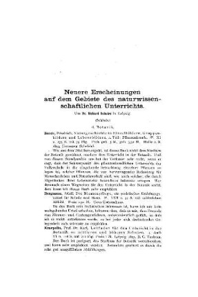 Neuere Erscheinungen auf dem Gebiete des naturwissenschaftlichen Unterrichts : (Schluß)