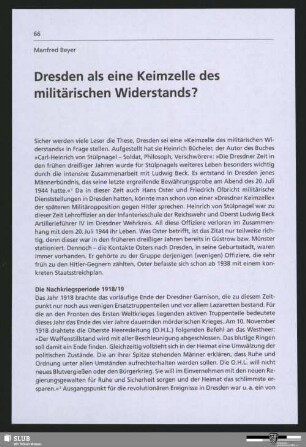 Dresden als eine Keimzelle des militärischen Widerstands?