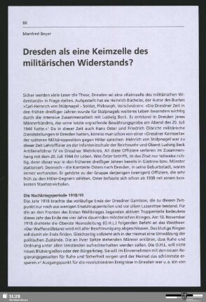 Dresden als eine Keimzelle des militärischen Widerstands?