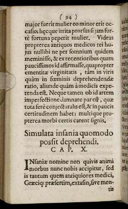 Simulata insania quomodo possit deprehendi. Cap. X.