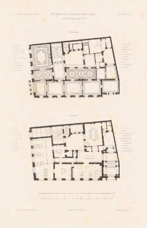 Norddeutsche Grund-Credit-Bank, Berlin: Grundriss EG, 1.OG (aus: Atlas zur Zeitschrift für Bauwesen, hrsg. v. G. Erbkam, Jg. 25, 1875)