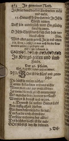 In Kriegs-Zeiten und ümb Friede.