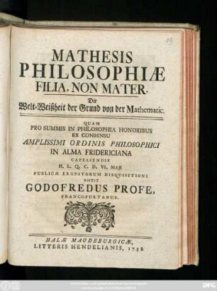 Mathesis Philosophiæ Filia, Non Mater