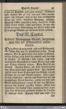 Das III. Capitel. Anderer Bewegungs-Grund, hergenommen von der Schwachheit unsrer Seelen