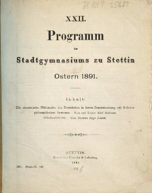 Programm : Ostern .... 1890/91