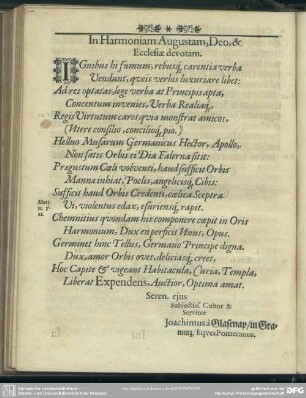 In Harmoniam Augustam, Deo, & Ecclesiae devotam