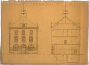 Billing, Hermann; Karlsruhe (Baden-Württemberg), Ritterstr.; Bebauung Ettlinger Tor, Städtische Feuerwache - Seitenfassade (Ansicht); Schnitt