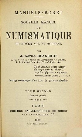 Nouveau manuel de numismatique dun moyen âge et moderne : Ouvr. accomp. d'un Atlas de 14 pl., T. 2, 2