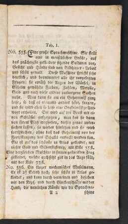 Tab. I. [Beschreibung] No. 555.-563.