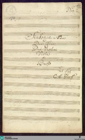 Symphonies - Mus. Hs. 174 : vl (2), vla, cor (2), b; F