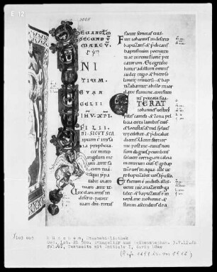 Evangeliar aus Weihenstephan — Initiale I (nitium) mit dem Symbol des Evangelisten Markus, Folio 65recto