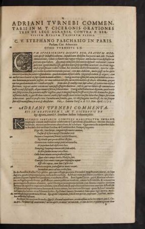 Adriani Turnebi Commentarii In M. T. Ciceronis Orationes Tres De Lege Agraria ...