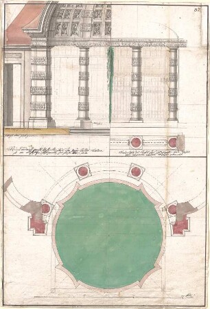 Pedetti, Peter Moritz (Maurizio); Eichstätt; Sommerresidenz (Codex Aureatinus) - Mittelpavillon (Grundriss, Teilansicht)