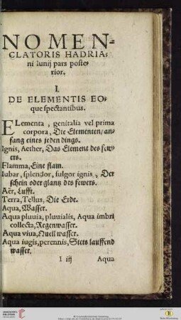 I. De elementis eoque spectantibus