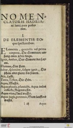I. De elementis eoque spectantibus