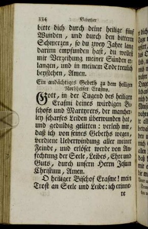Ein andächtiges Gebeth zu dem heiligen Nothhelfer Erasmo. - Am Feste eines Apostels.