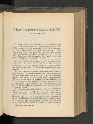 Il Primo Congresso Degli Italiani All'Estero.