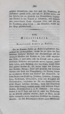 XVII. Miscellaneen.