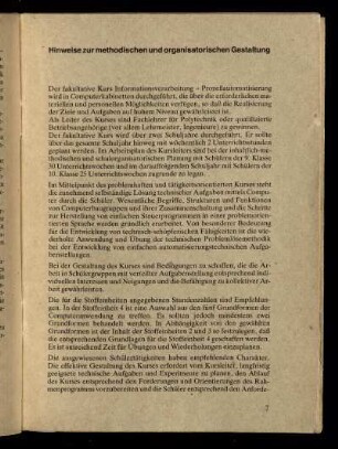 Hinweise zur methodischen und organisatorischen Gestaltung