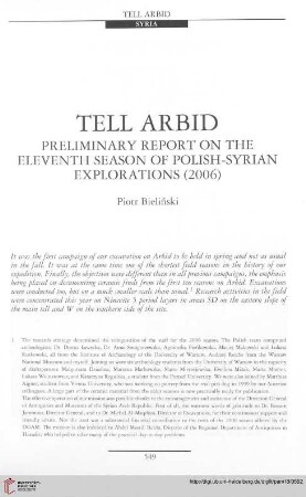 18: Tell Arbid : preliminary report on the eleventh season of polish-syrian explorations (2006)