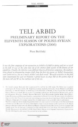 18: Tell Arbid : preliminary report on the eleventh season of polish-syrian explorations (2006)