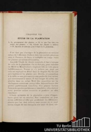 Chapitre VIII. - Étude de la plantation