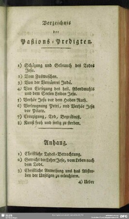 Verzeichnis der Paßions-Predigten