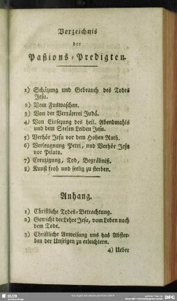 Verzeichnis der Paßions-Predigten