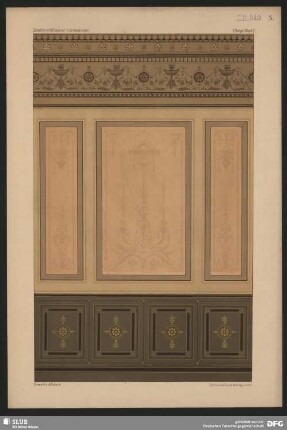 Schablonirte Decorationsmalereien. Wandgestaltung mit Arabesken und verschiedenen Friesen und Bordüren