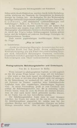 13: Photographische Belichtungstabellen und Einheitszeit