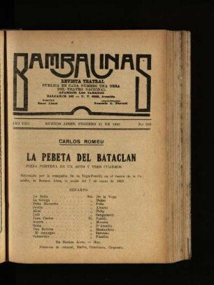 La pebeta de Bataclán : pieza porteña en un acto y tres cuadros