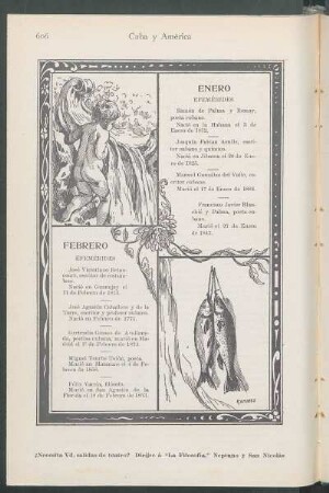 Efemérides [para los meses de] Enero [y] Febrero.